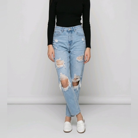 Distressed Light Blue Jeans - Picture 4 of 12